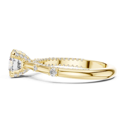 1 Carat Round Cut Lab Grown Diamond Solitaire Engagement Ring with Pavé Accent Band