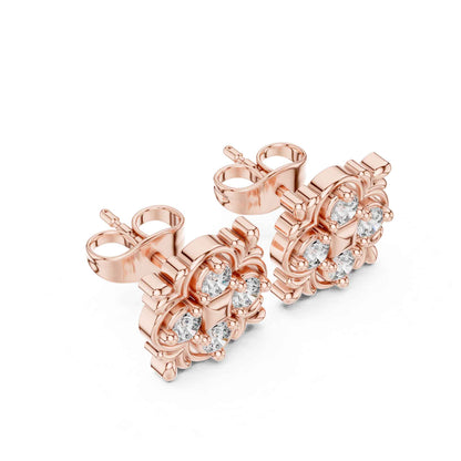Star Bloom Round Cut Lab Grown Diamond Stud Earrings