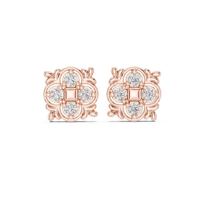 Star Bloom Round Cut Lab Grown Diamond Stud Earrings
