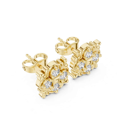 Star Bloom Round Cut Lab Grown Diamond Stud Earrings