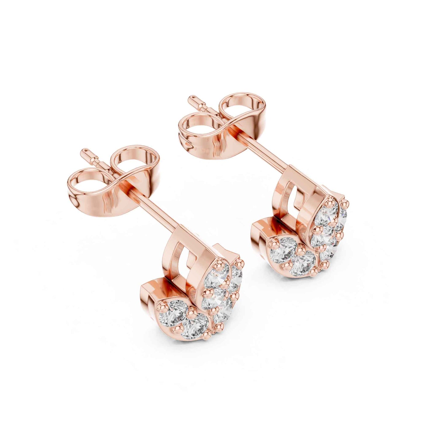 Round Cut Ornate Floral Cluster Lab Grown Diamond Classic Round Halo Stud Earrings