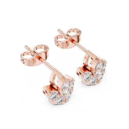 Round Cut Ornate Floral Cluster Lab Grown Diamond Classic Round Halo Stud Earrings