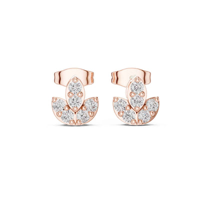 Round Cut Ornate Floral Cluster Lab Grown Diamond Classic Round Halo Stud Earrings