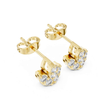 Round Cut Ornate Floral Cluster Lab Grown Diamond Classic Round Halo Stud Earrings
