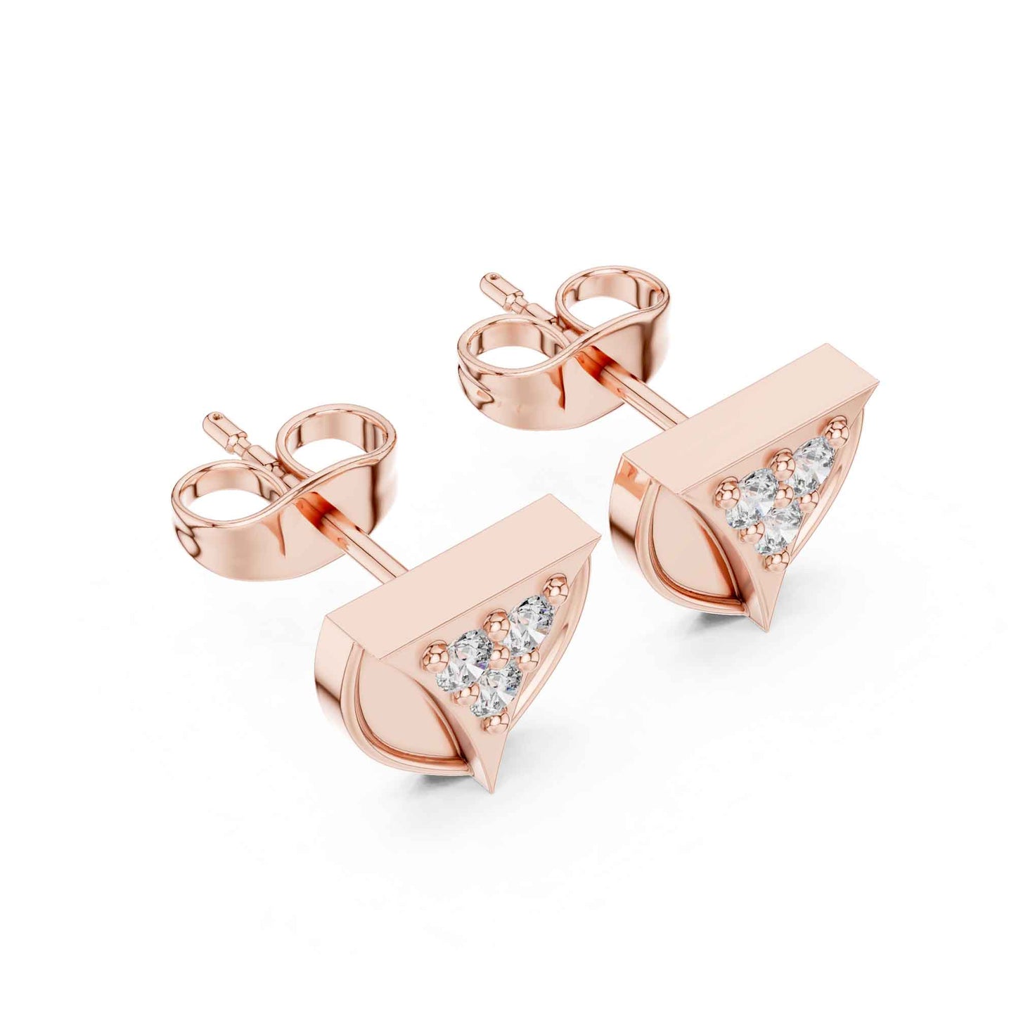 Minimal Triangle Round Cut Lab Grown Diamond Stud Earrings