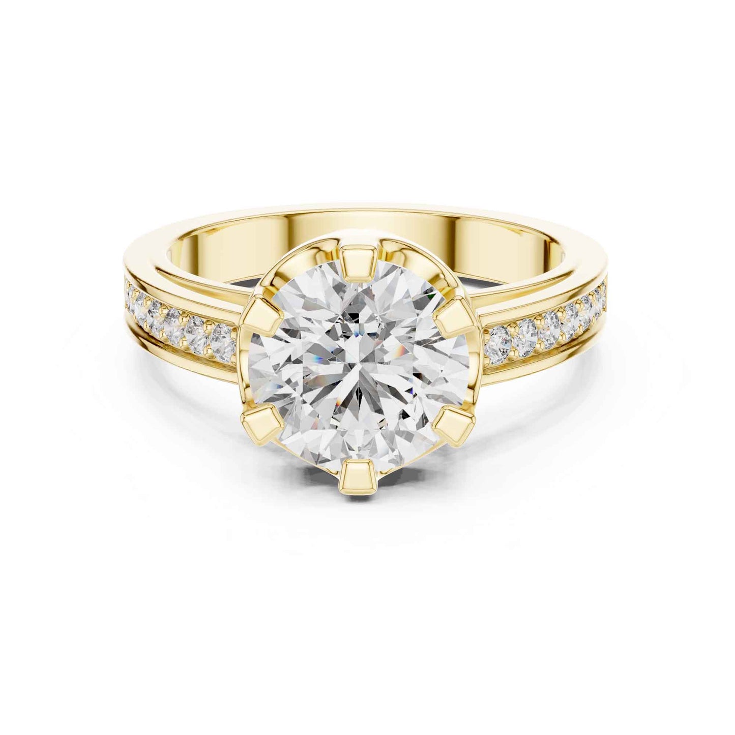 1.5 Carat Round Brilliant Solitaire Diamond Ring with Pavé Band