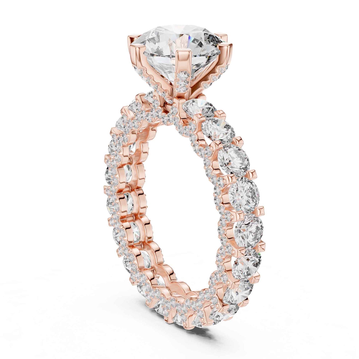 2 Carat Round Brilliant Diamond Engagement Ring with Eternity Pavé Band
