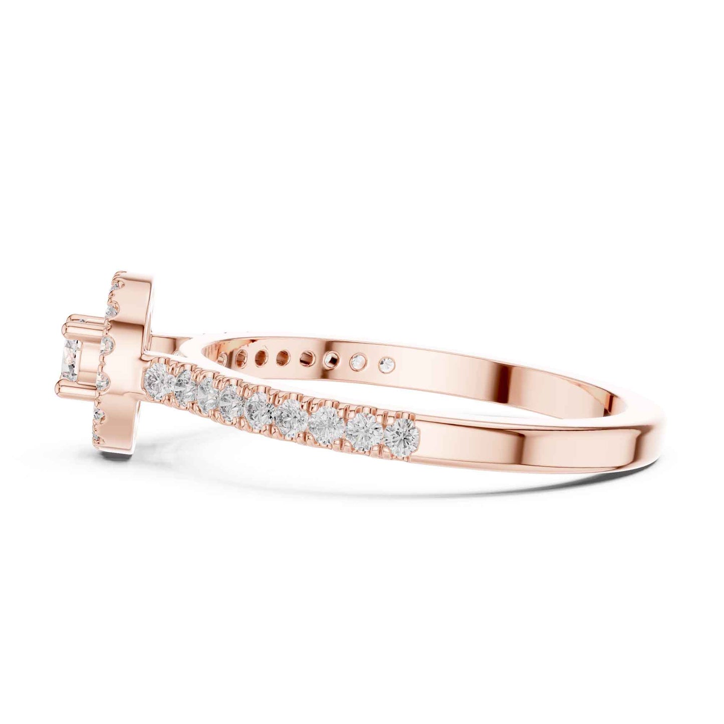 Round Halo Diamond Engagement Ring with Pavé Band