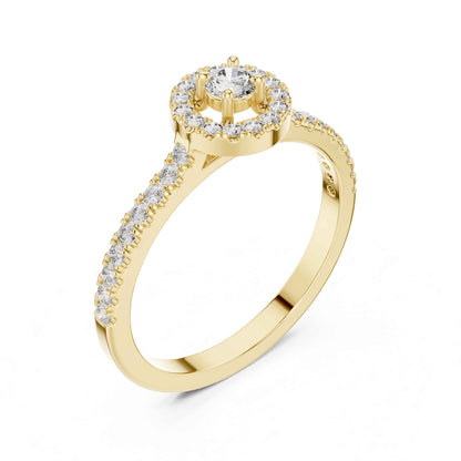 Round Halo Diamond Engagement Ring with Pavé Band