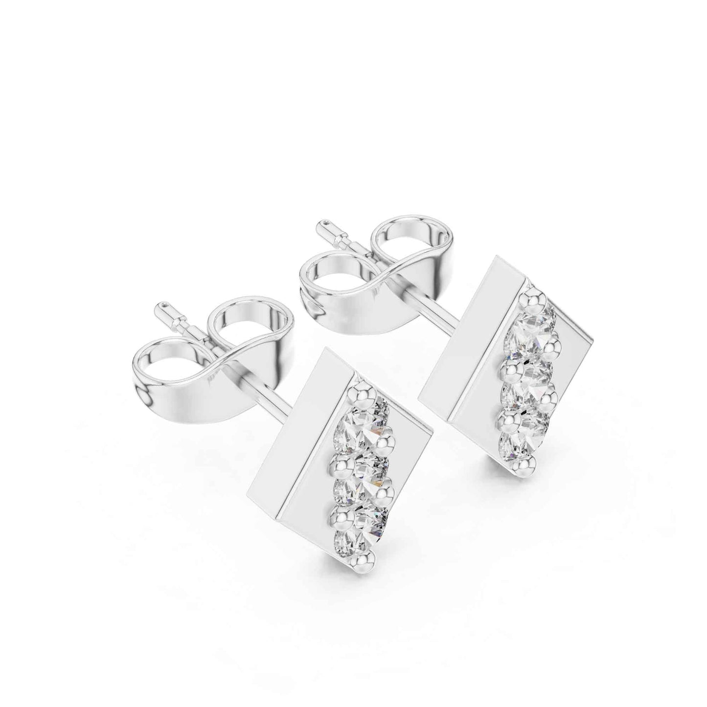 Geometric Lab Grown Diamond Bar Stud Earrings
