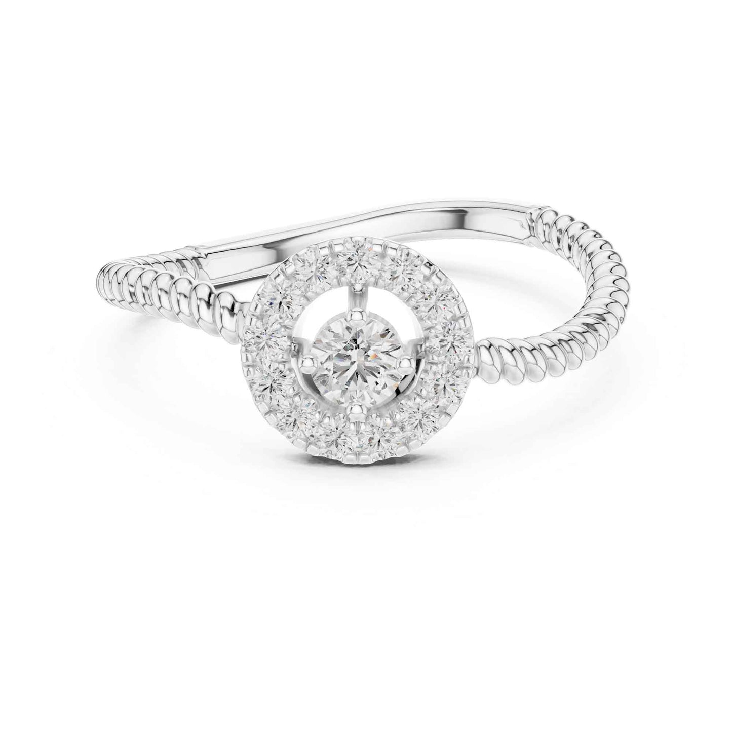 Round Halo Diamond Ring with Twisted Rope Band