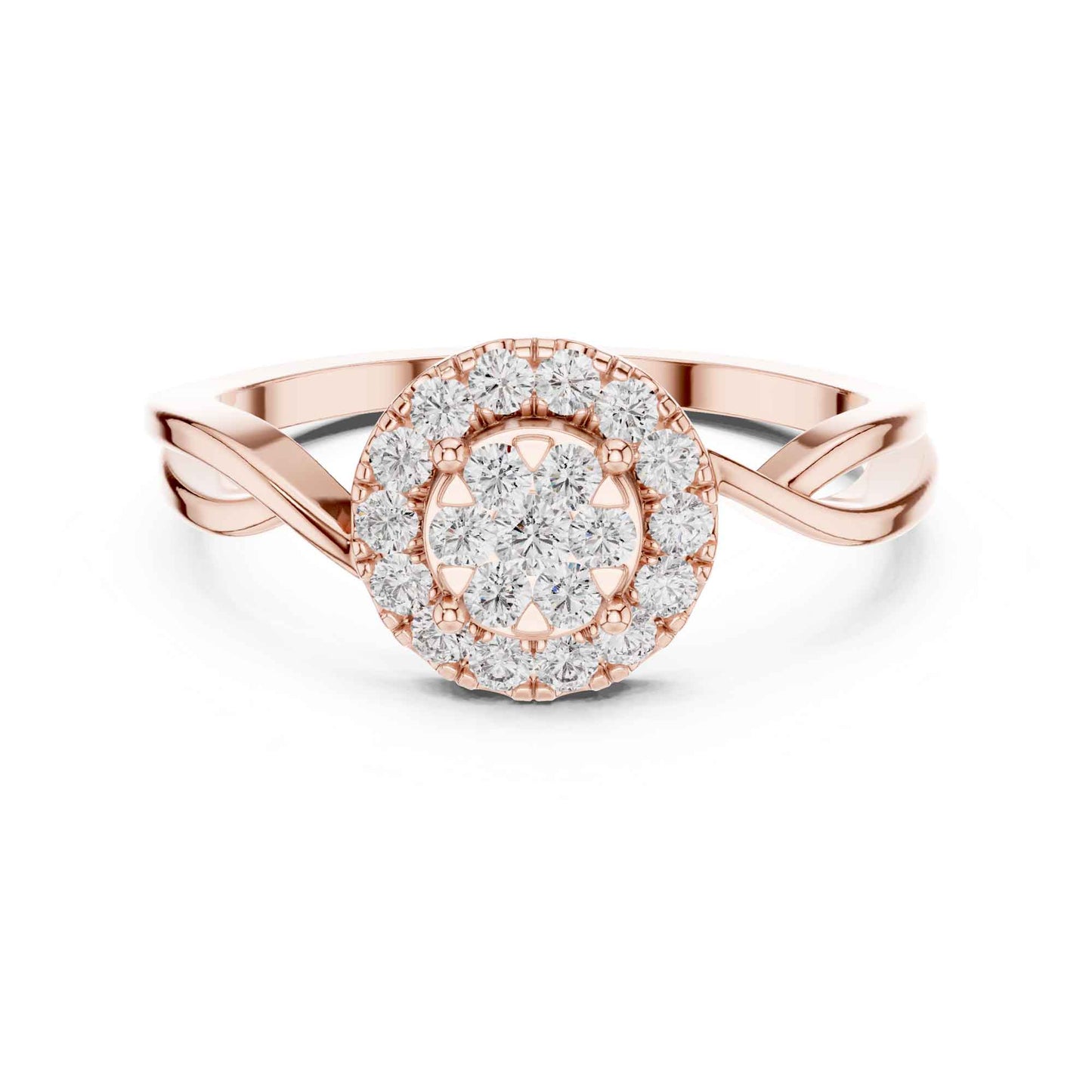 Round Diamond Halo Ring with Twisted Band