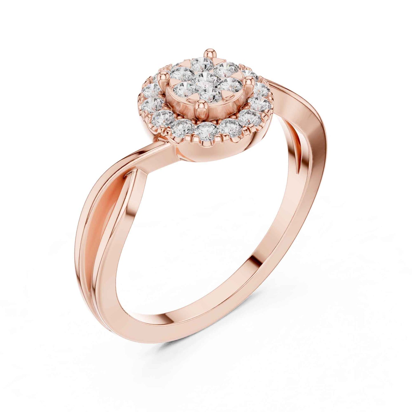 Round Diamond Halo Ring with Twisted Band