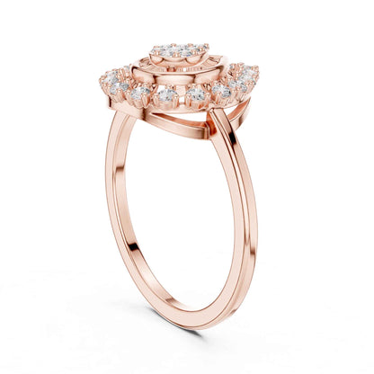 Round Cut Diamond Halo Engagement Ring with Openwork Design