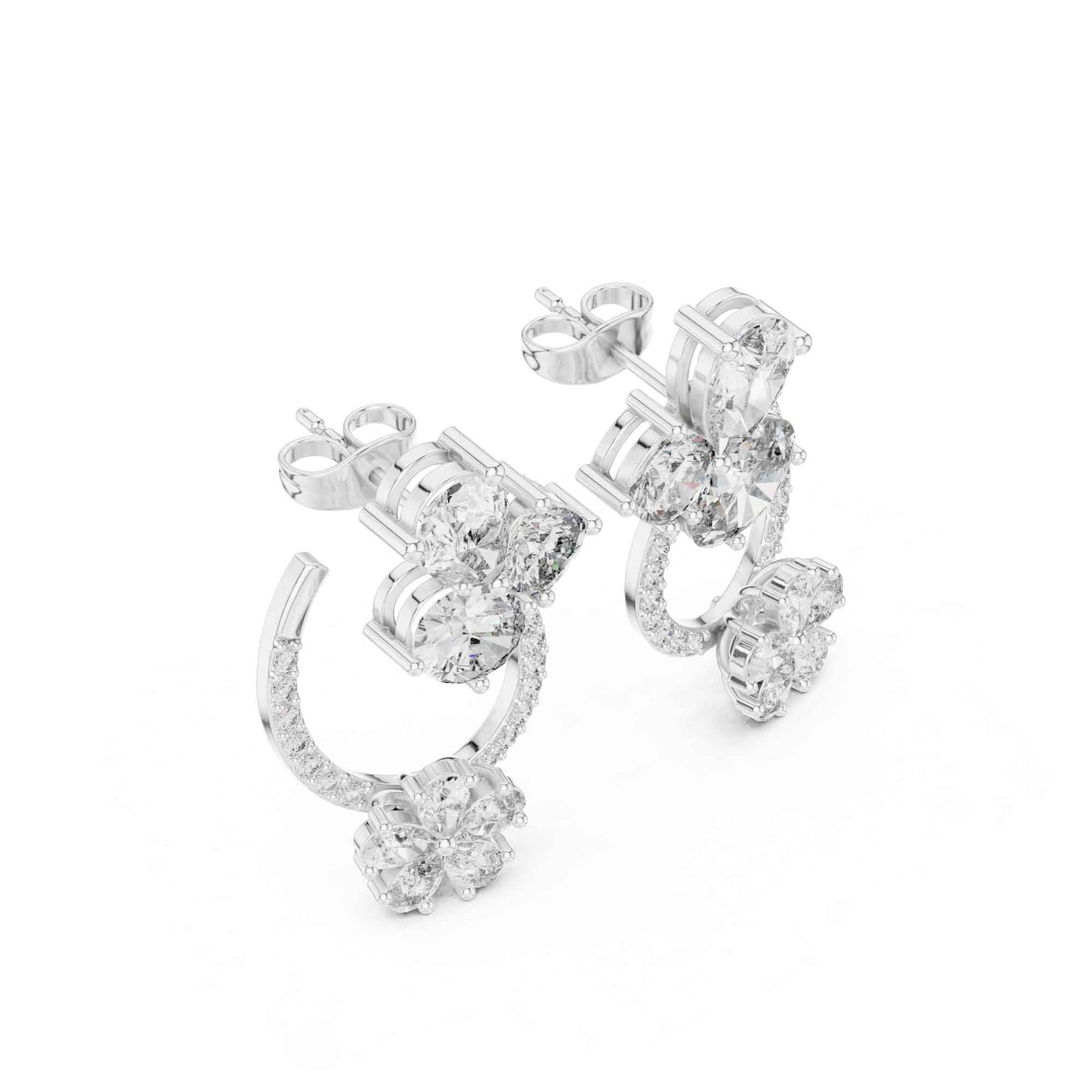 Floral Cluster Teardrop Lab Grown Diamond Drop & Dangle Earrings