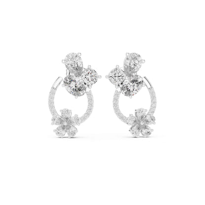 Floral Cluster Teardrop Lab Grown Diamond Drop & Dangle Earrings