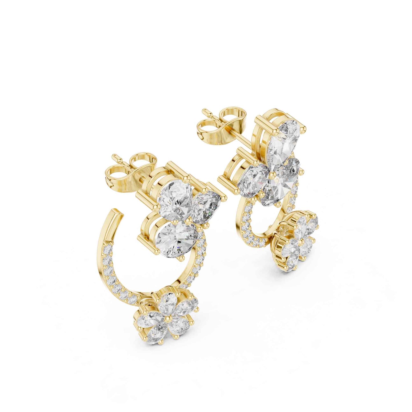 Floral Cluster Teardrop Lab Grown Diamond Drop & Dangle Earrings