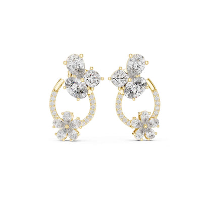 Floral Cluster Teardrop Lab Grown Diamond Drop & Dangle Earrings