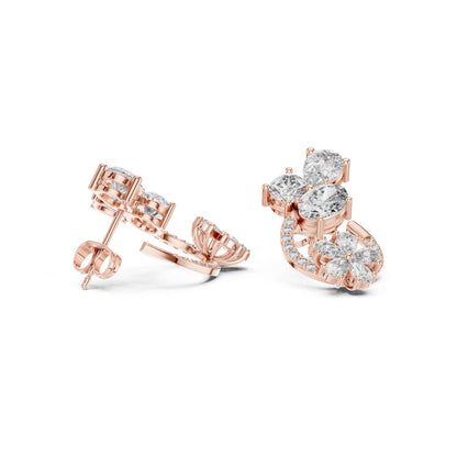 Floral Cluster Teardrop Lab Grown Diamond Drop & Dangle Earrings