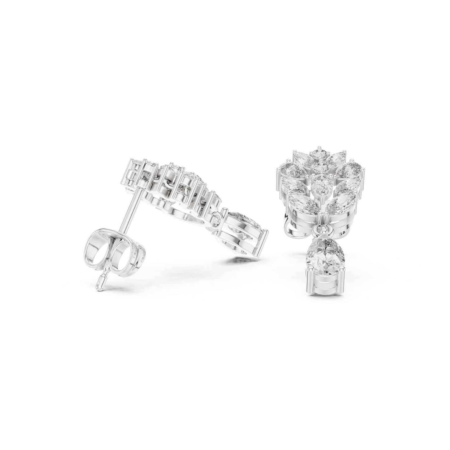 Floral Cluster Pear Lab Grown Diamond Drop & Dangle Earrings