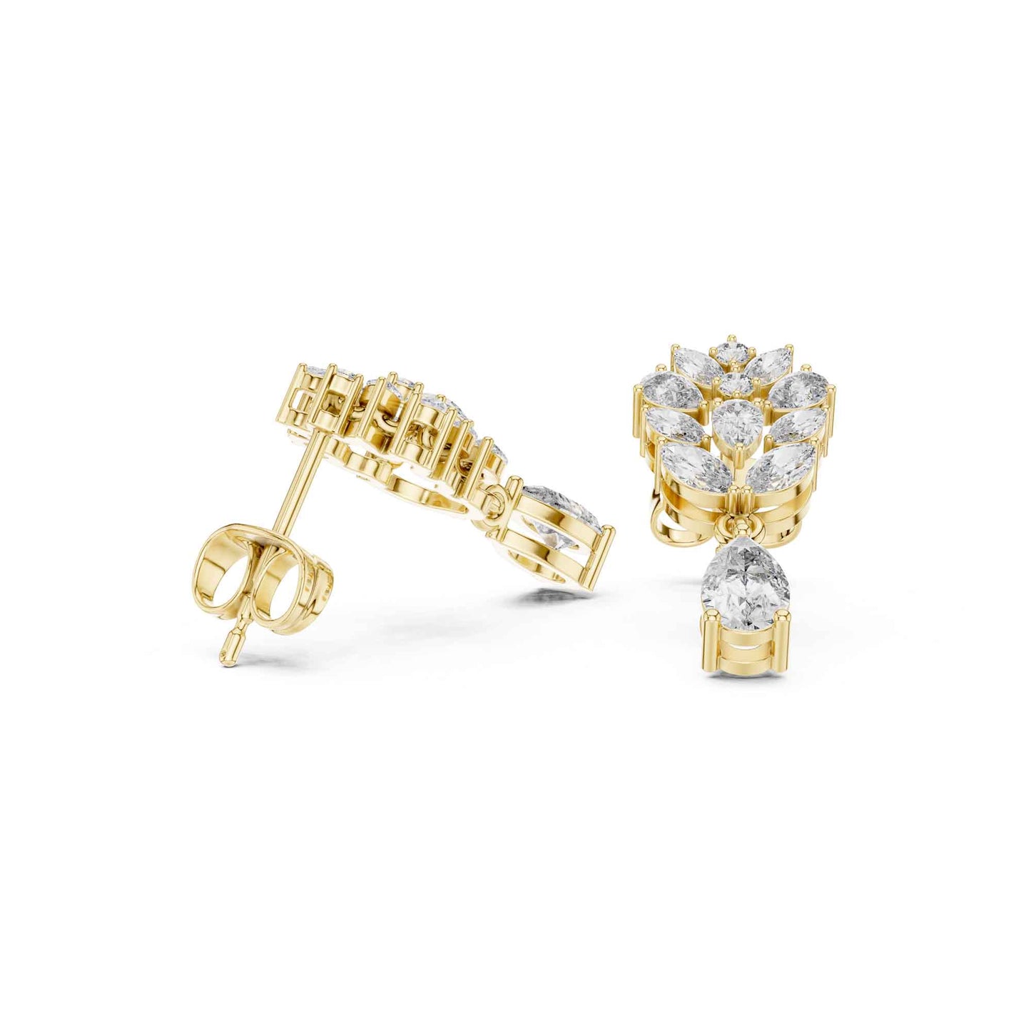 Floral Cluster Pear Lab Grown Diamond Drop & Dangle Earrings
