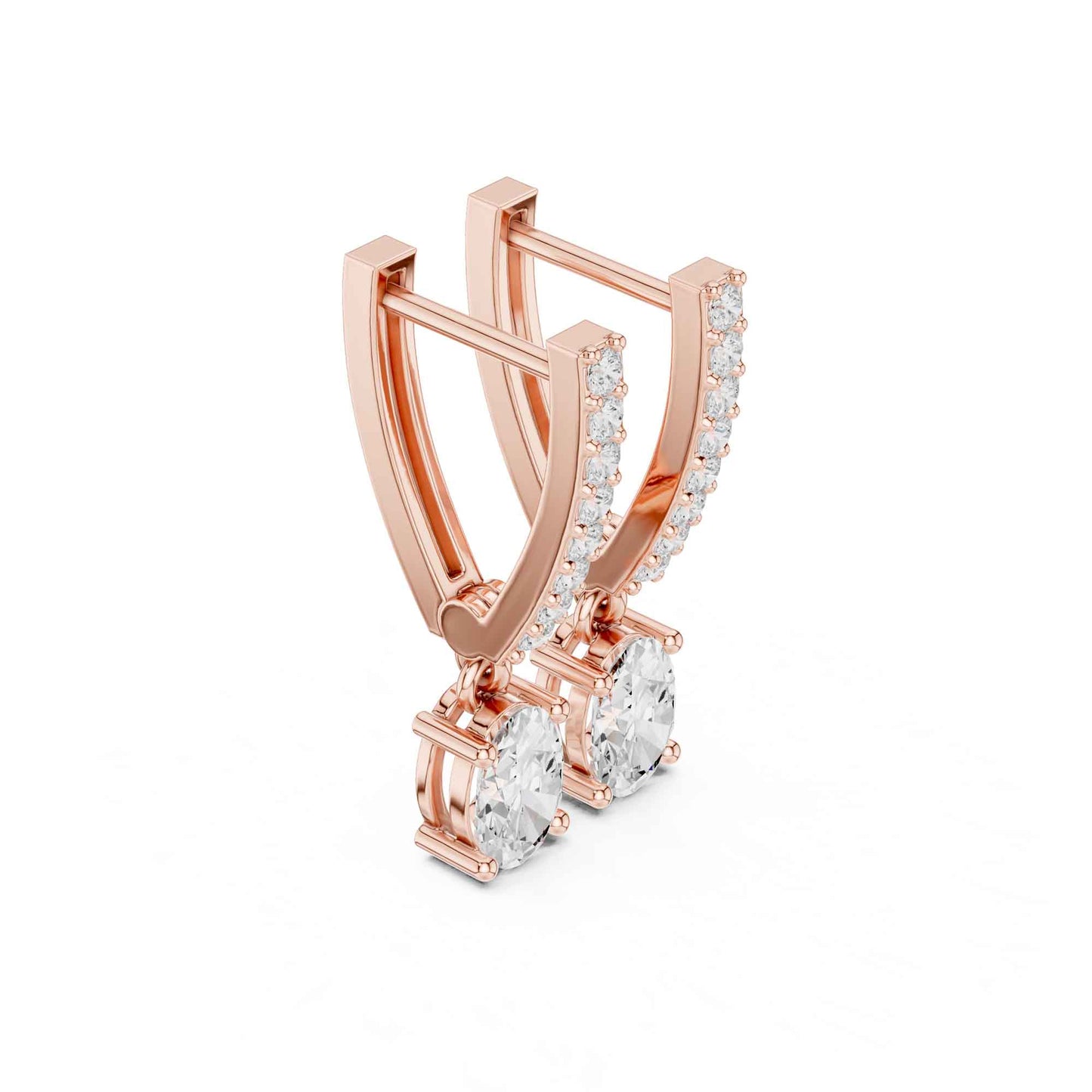 Round Cut Lab Grown Diamond Pavé With Oval Drop & Dangle Earrings