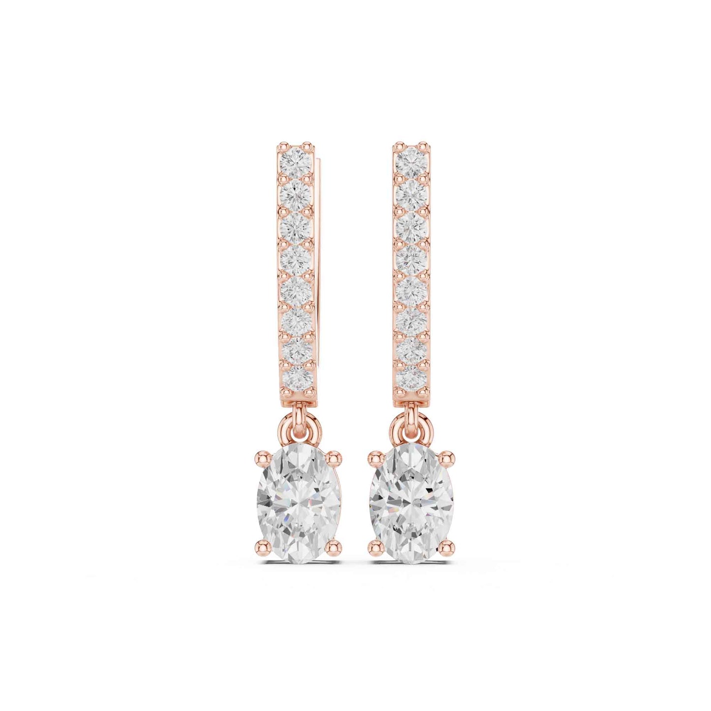 Round Cut Lab Grown Diamond Pavé With Oval Drop & Dangle Earrings