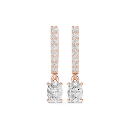 Round Cut Lab Grown Diamond Pavé With Oval Drop & Dangle Earrings