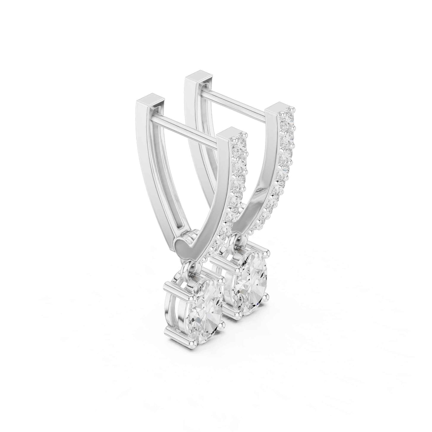 Round Cut Lab Grown Diamond Pavé With Oval Drop & Dangle Earrings