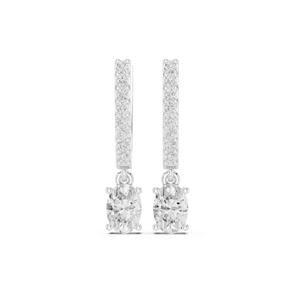 Round Cut Lab Grown Diamond Pavé With Oval Drop & Dangle Earrings