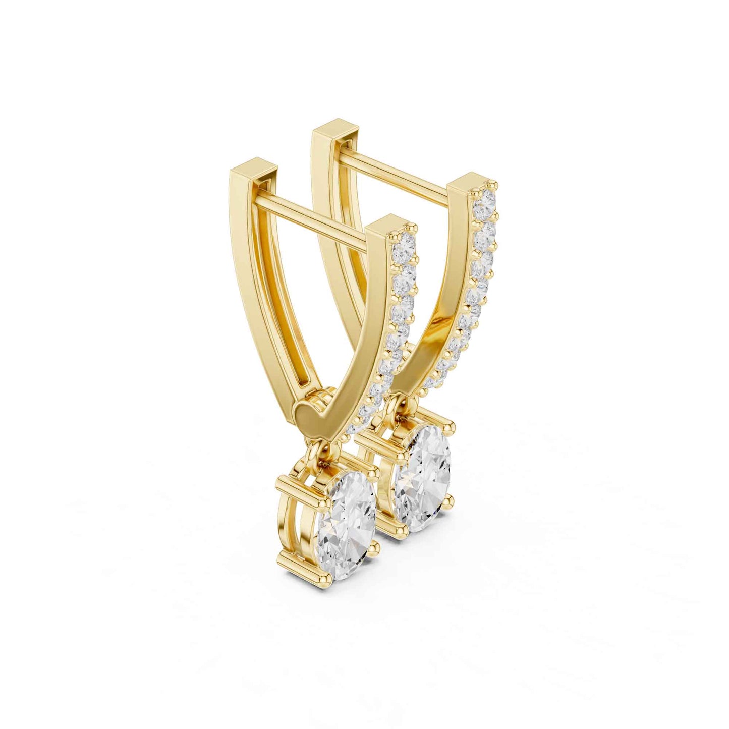 Round Cut Lab Grown Diamond Pavé With Oval Drop & Dangle Earrings
