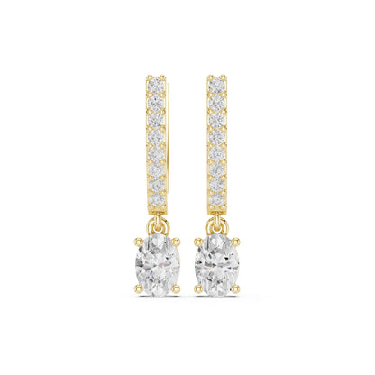 Round Cut Lab Grown Diamond Pavé With Oval Drop & Dangle Earrings