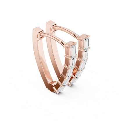 Baguette Straight Lab Grown Diamond Minimal Hoop & Huggie Earrings