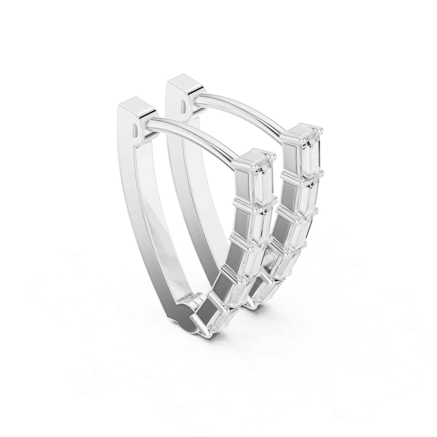Baguette Straight Lab Grown Diamond Minimal Hoop & Huggie Earrings
