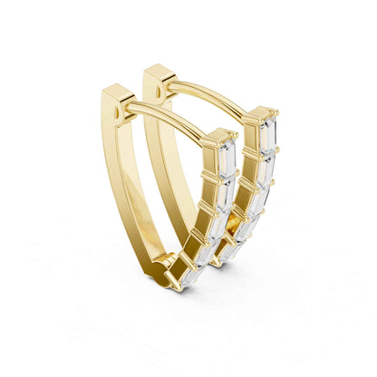 Baguette Straight Lab Grown Diamond Minimal Hoop & Huggie Earrings