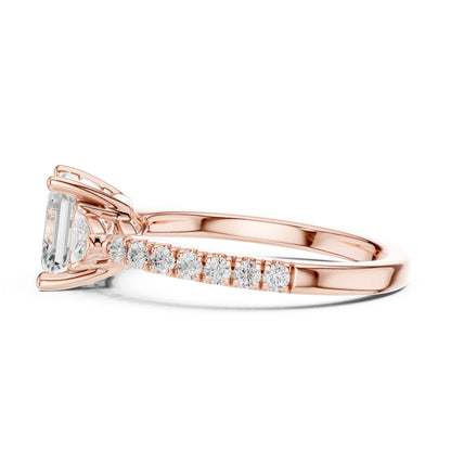 1.5 Carat Asscher Cut Lab Grown Diamond Three Stone Ring with Pavé Band