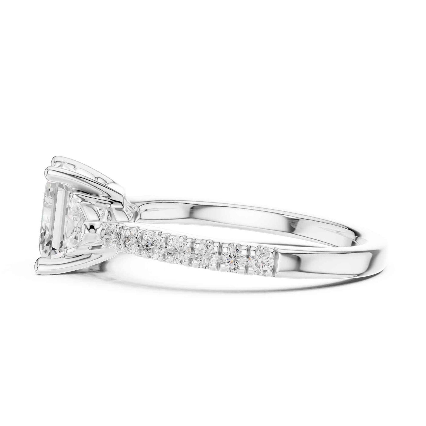 1.5 Carat Asscher Cut Lab Grown Diamond Three Stone Ring with Pavé Band