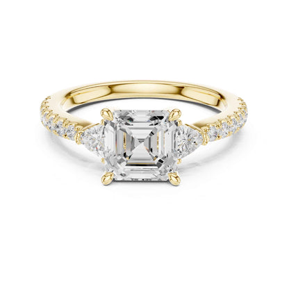 1.5 Carat Asscher Cut Lab Grown Diamond Three Stone Ring with Pavé Band