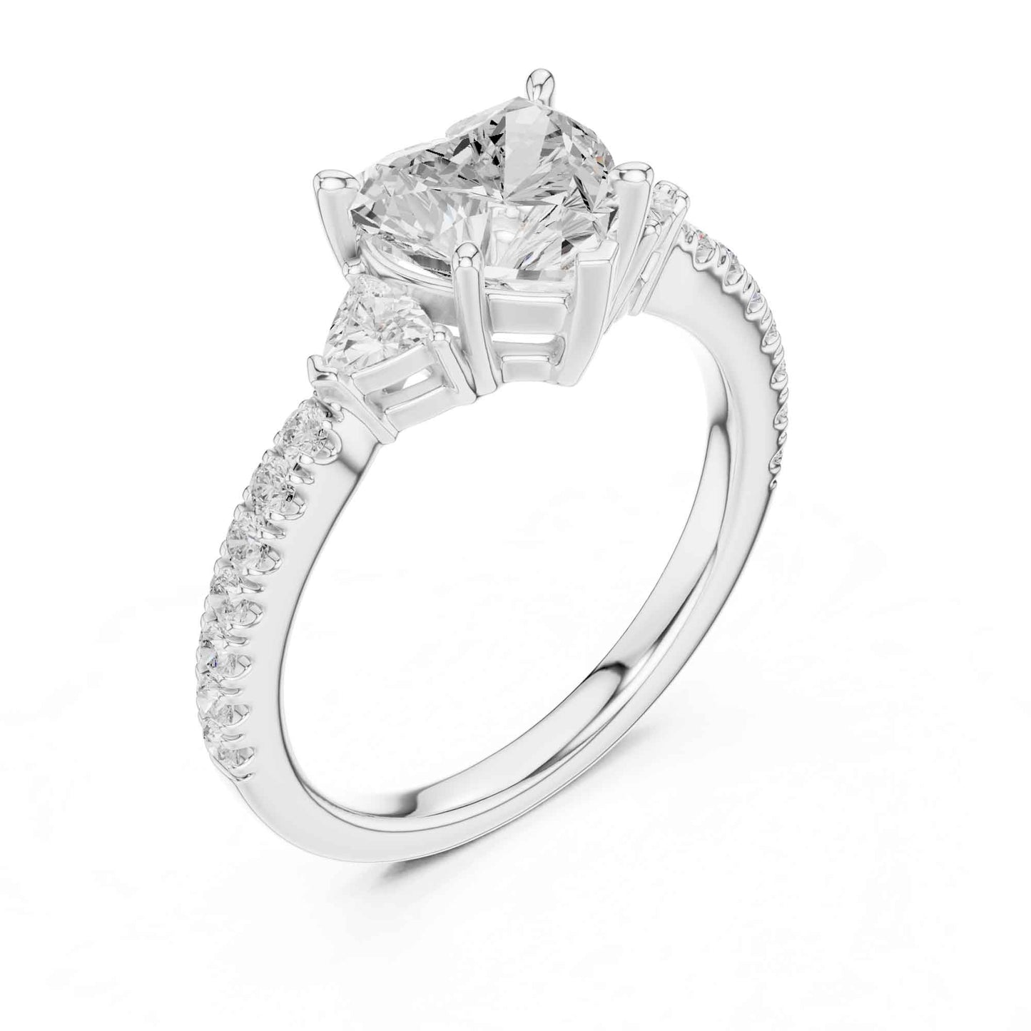 1.5 Carat Ct Heart Shaped Lab Grown Diamond Engagement Ring with Side Stones