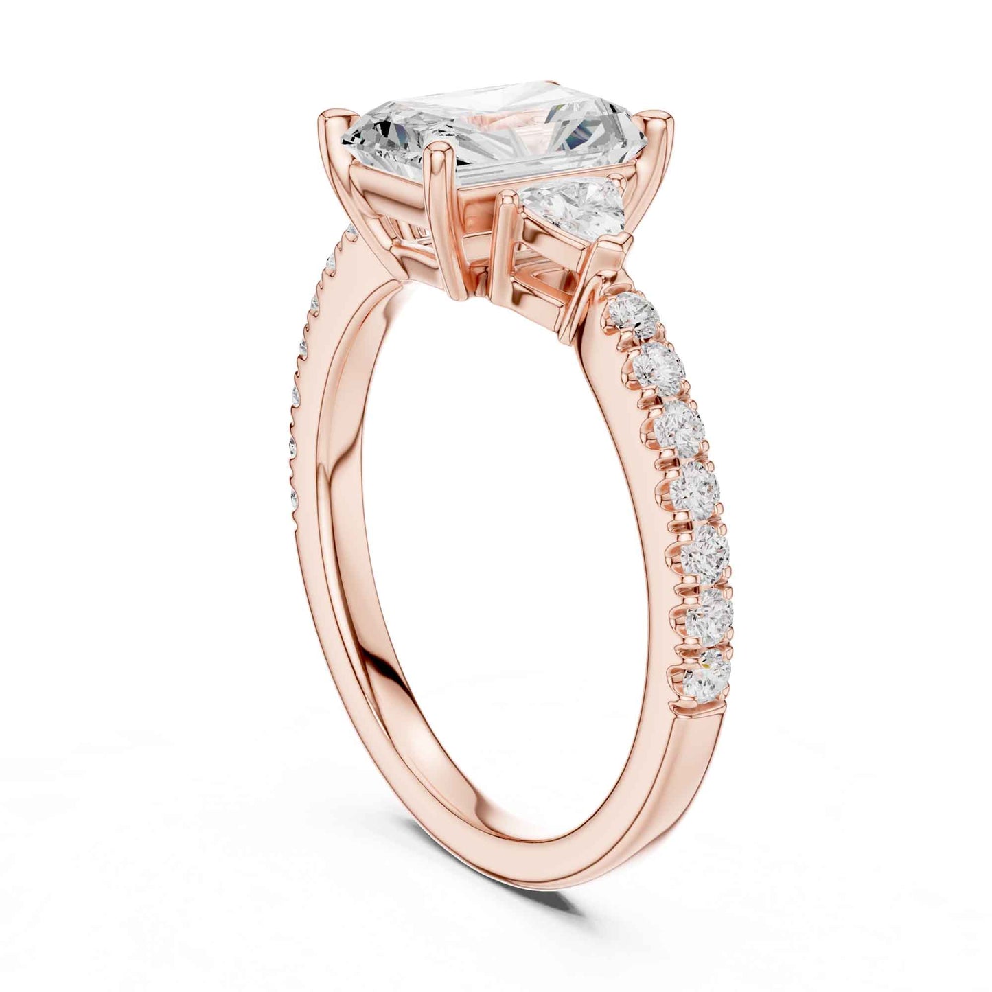 1.5 Carat Radiant Cut Lab Grown Diamond Three Stone Engagement Ring