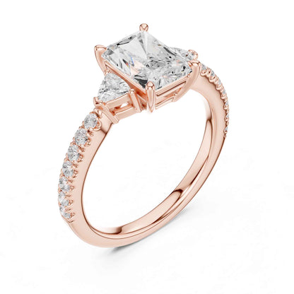 1.5 Carat Radiant Cut Lab Grown Diamond Three Stone Engagement Ring