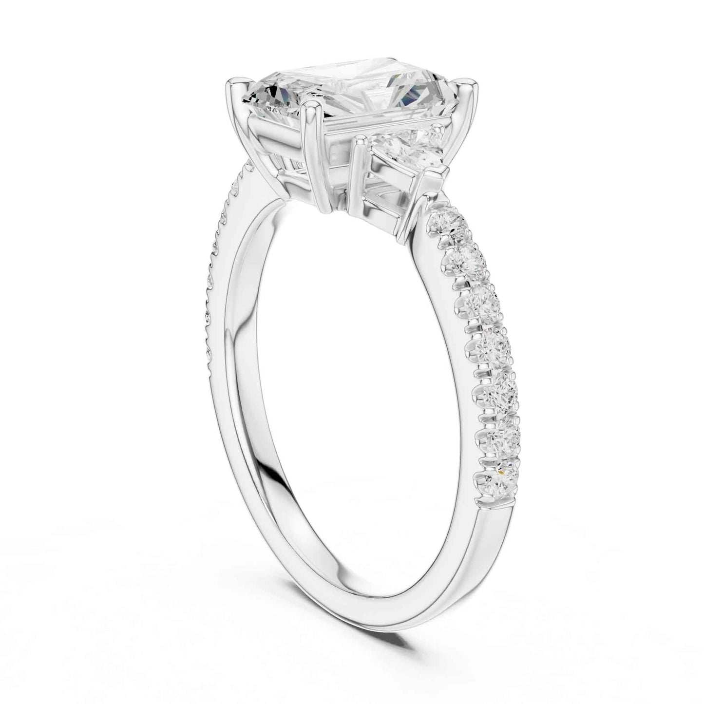 1.5 Carat Radiant Cut Lab Grown Diamond Three Stone Engagement Ring