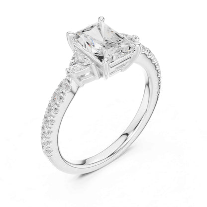 1.5 Carat Radiant Cut Lab Grown Diamond Three Stone Engagement Ring