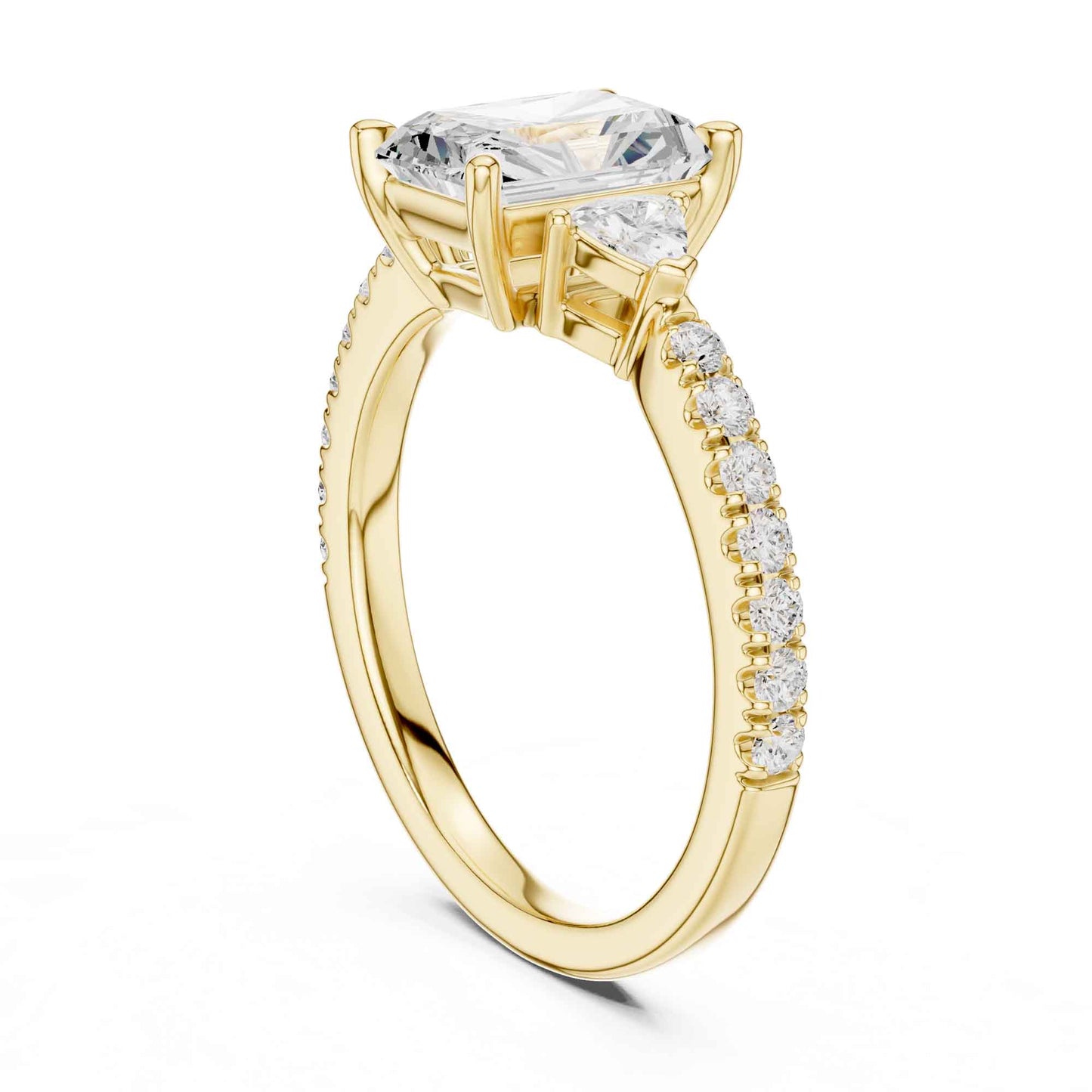 1.5 Carat Radiant Cut Lab Grown Diamond Three Stone Engagement Ring
