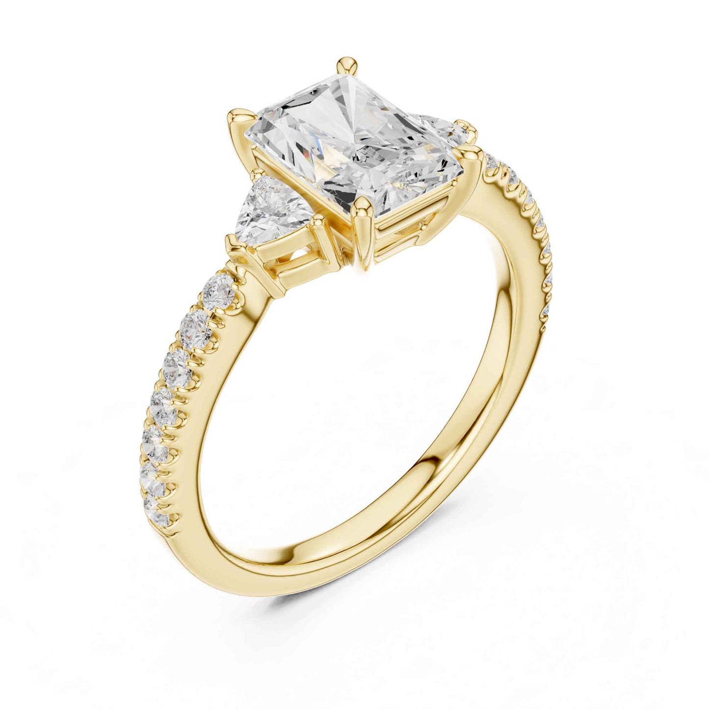 1.5 Carat Radiant Cut Lab Grown Diamond Three Stone Engagement Ring