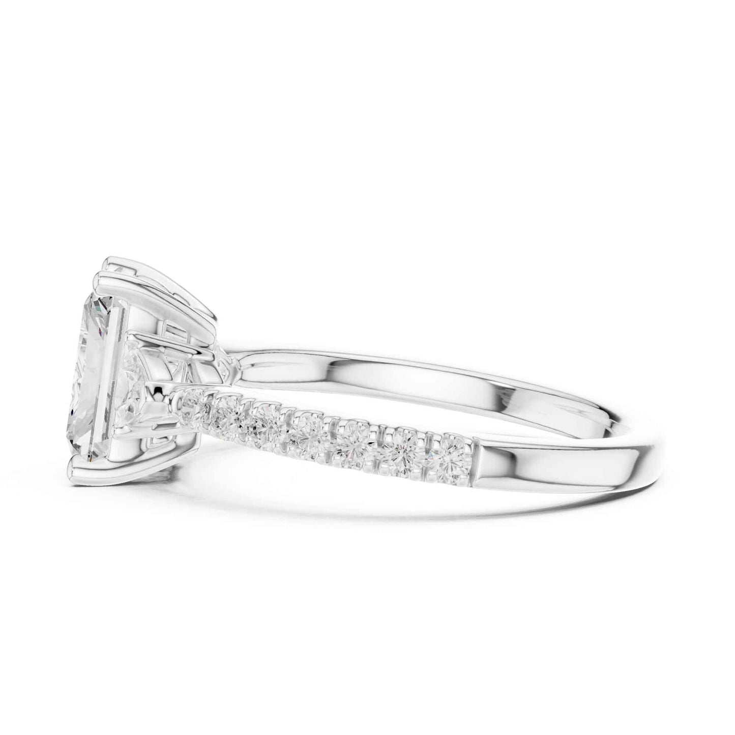 1.5 Carat Radiant Cut Lab Grown Diamond Three Stone Engagement Ring