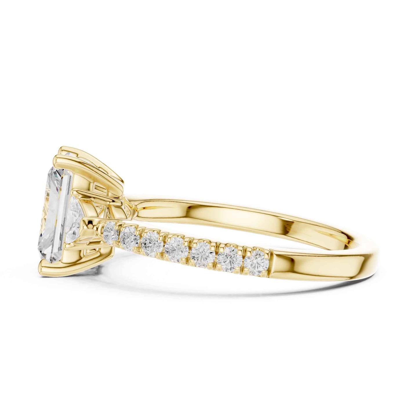 1.5 Carat Radiant Cut Lab Grown Diamond Three Stone Engagement Ring