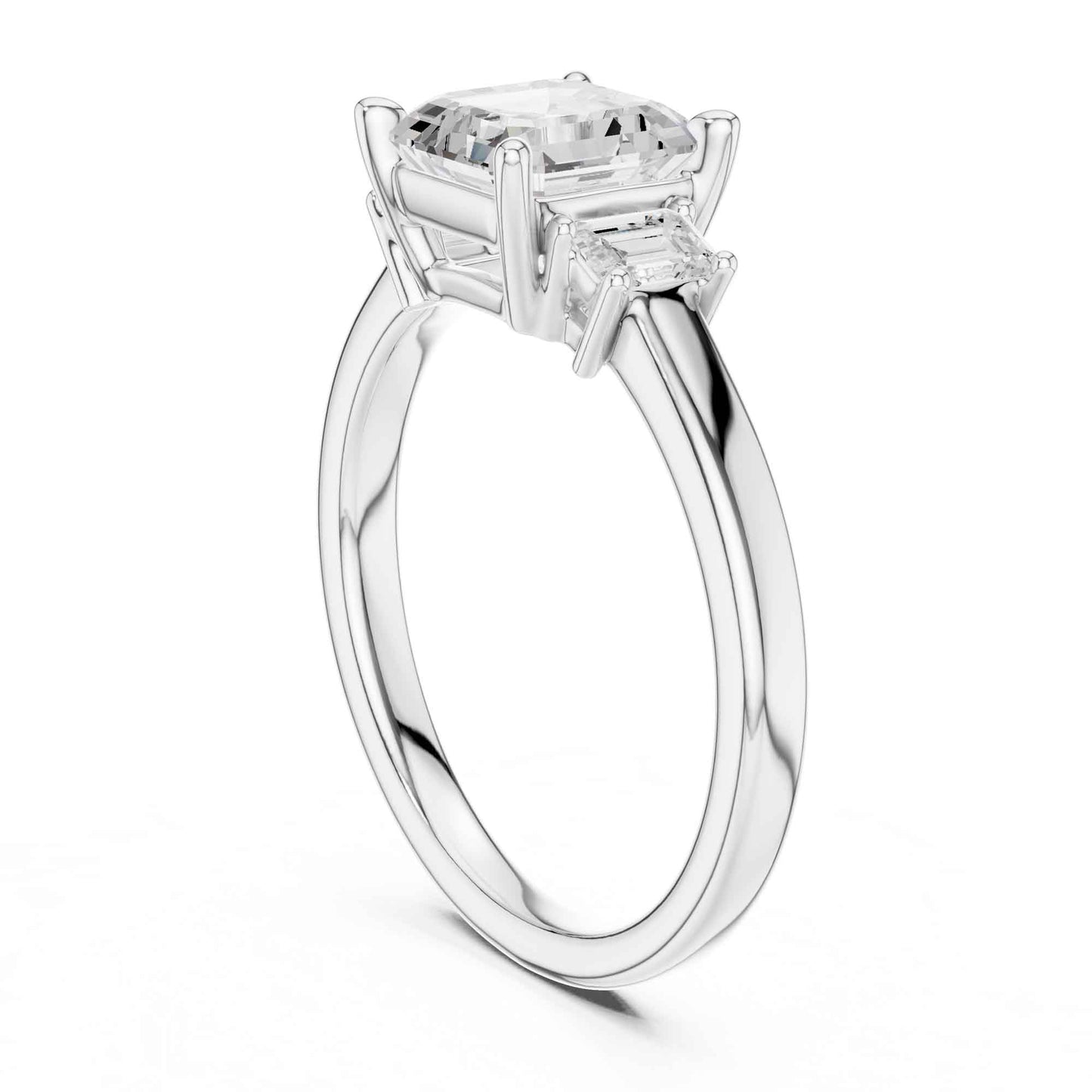 1.5 Carat Asscher Cut Lab Grown Diamond Three Stone Engagement Ring