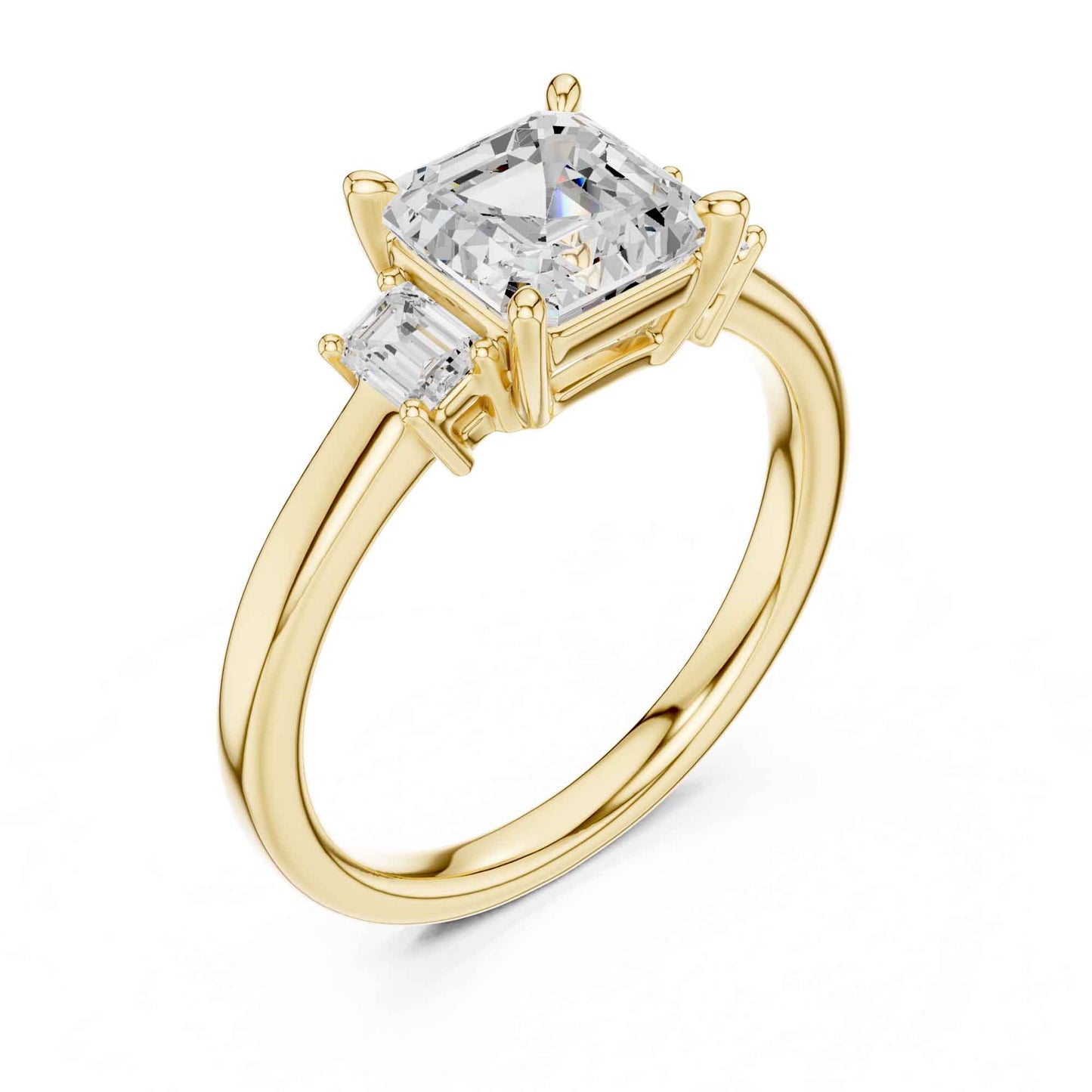 1.5 Carat Asscher Cut Lab Grown Diamond Three Stone Engagement Ring
