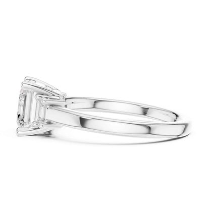 1.5 Carat Asscher Cut Lab Grown Diamond Three Stone Engagement Ring